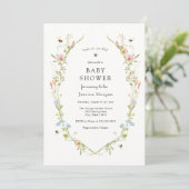 Bee en Wildflower Baby shower Invitation Kaart (Staand voorkant)