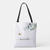 Bee eucalyptus groen witte naam script schattig tote bag (Achterkant)