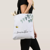 Bee eucalyptus groen witte naam script schattig tote bag (Dichtbij)