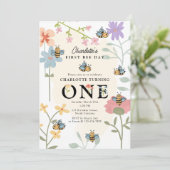 Bee First 1st Birthday Schattige Bee Day Party Kaart (Staand voorkant)