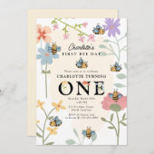 Bee First 1st Birthday Schattige Bee Day Party Kaart (Voorkant / Achterkant)