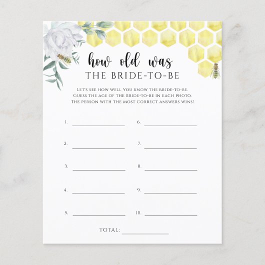 Bee floral game Hoe oud was de bruid? (Voorkant)
