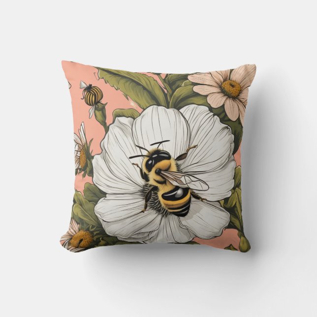 Bee Floral Kussen (Voorkant)