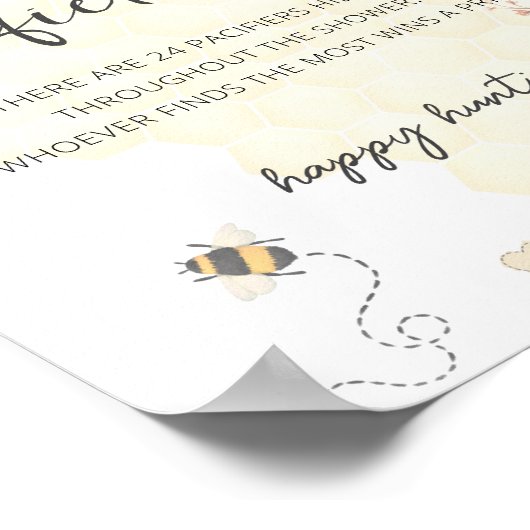 Bee floral pacifier jachtwedstrijd baby shower pos poster (Hoek)