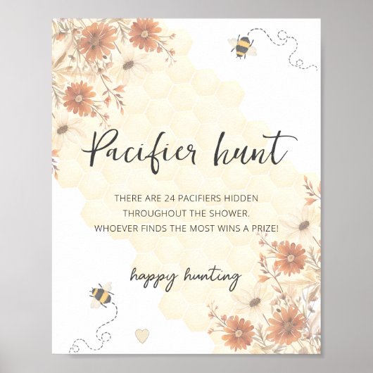 Bee floral pacifier jachtwedstrijd baby shower pos poster (Voorkant)