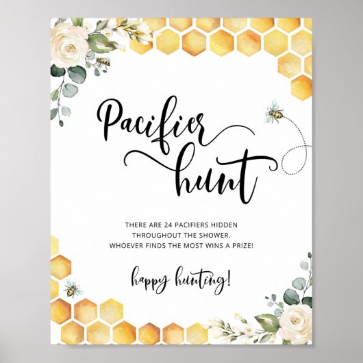 Bee floral pacifier jachtwedstrijd baby shower poster (Voorkant)