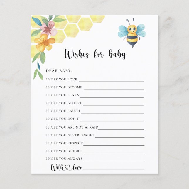 Bee floral party game | wensen voor baby (Voorkant)