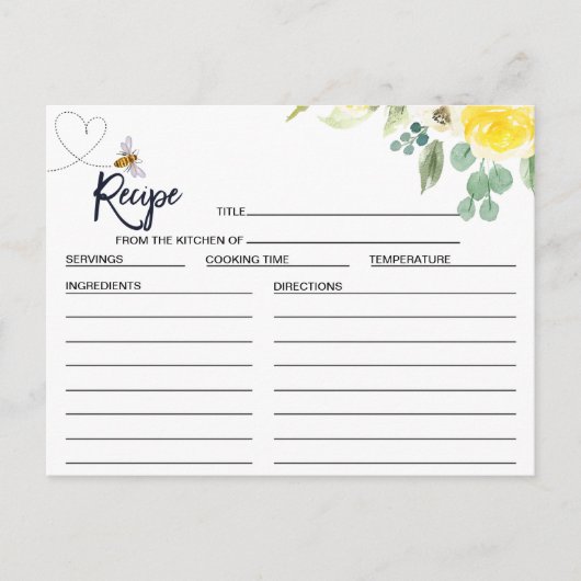 Bee Floral Vrijgezellenfeest Recept Kaart (Voorkant)