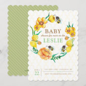 Bee Flower Baby shower Uitnodigen Kaart (Voorkant / Achterkant)
