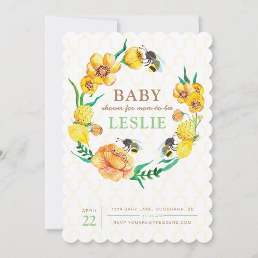 Bee Flower Baby shower Uitnodigen Kaart (Voorkant)