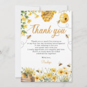 Bee Flower Yellow Birthday Bedankkaart (Voorkant)