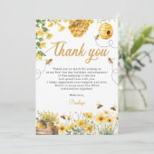 Bee Flower Yellow Birthday Bedankkaart (Staand voorkant)