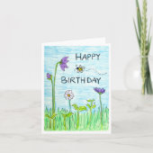 Bee & Flowers Birthday Kaart (Voorkant)