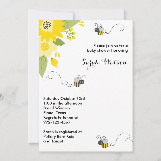 Bee Garden Baby Shower-uitnodigingen Kaart (Voorkant)