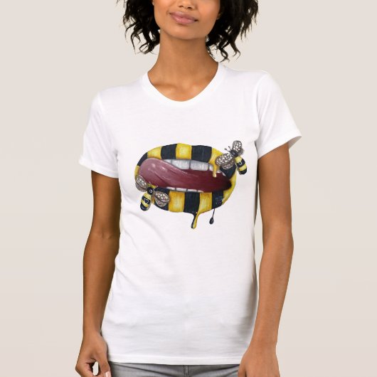 Bee gele en zwarte gestreepte lippen T-shirt (Voorkant)