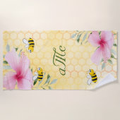 Bee gele honingraat roze floralen monogram strandlaken (Voorkant)