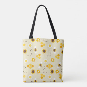 Bee Gelukkig Geel Honingraatpatroon Tote Bag