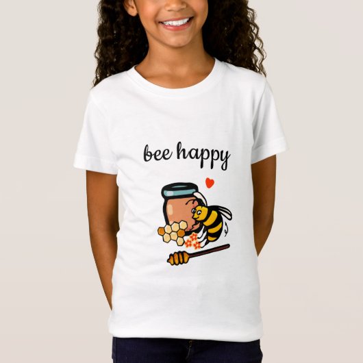 Bee gelukkig schattig geel bijen woord kunst t-shirt (Voorkant)