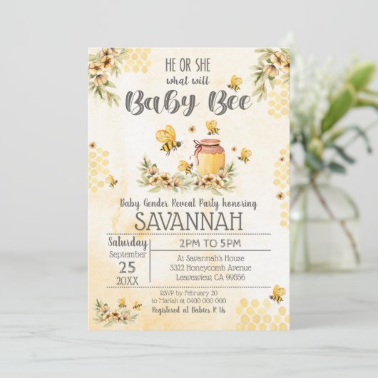 Bee Gender onthullen Baby shower Uitnodiging Lente (Staand voorkant)