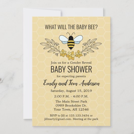 Bee Gender Reveal Baby shower Invitation Kaart (Voorkant)
