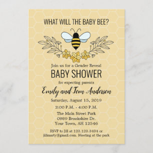 Bee Gender Reveal Baby shower Invitation Kaart