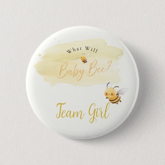 Bee Gender Reveal Button Team Girl (Voorkant)
