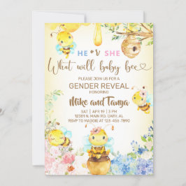 Bee gender reveal invite, bumblebee, honeybee. kaart