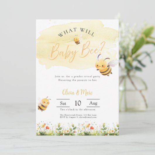 Bee Gender Reveal • What Will Baby Bee Kaart (Staand voorkant)