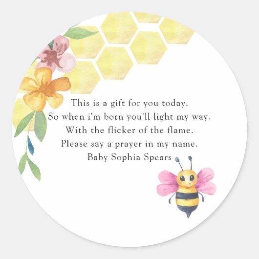  Bee girl baby shower - Prayer candle label (Voorkant)