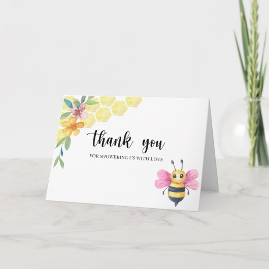 Bee girl baby shower thank you card kaart (Voorkant)