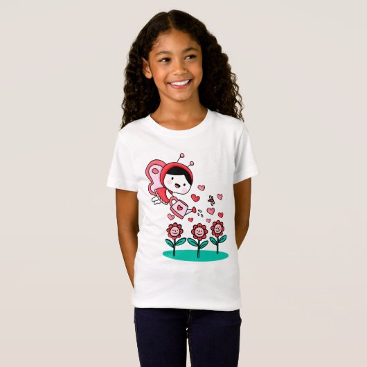 Bee Girl Flying Flower Love Garden T-shirt (Voorkant volledig)