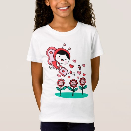 Bee Girl Flying Flower Love Garden T-shirt (Voorkant)