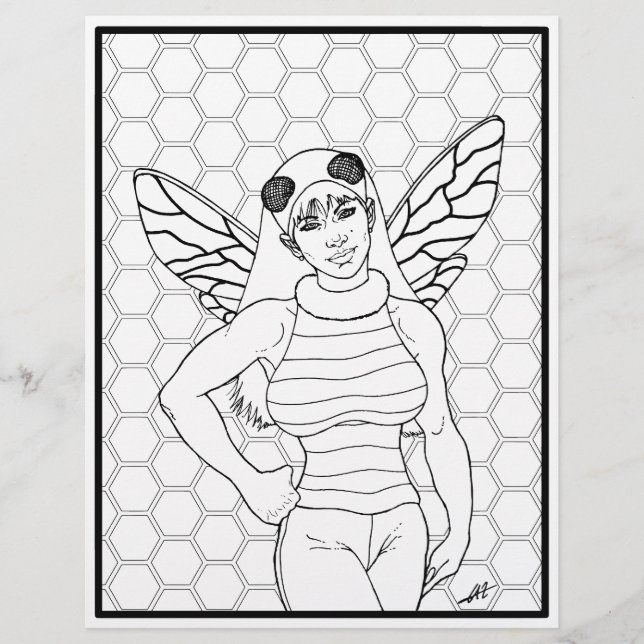 Bee Girl - Kleurplaat. (Voorkant)
