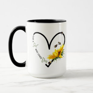 BEE GIRL LOVE Waterverf Sunflower Heart Black Mok