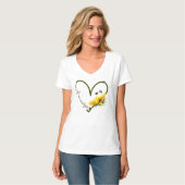 BEE GIRL LOVE Waterverf Sunflower Heart V-nek T-shirt (Voorkant volledig)