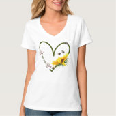BEE GIRL LOVE Waterverf Sunflower Heart V-nek T-shirt (Voorkant)