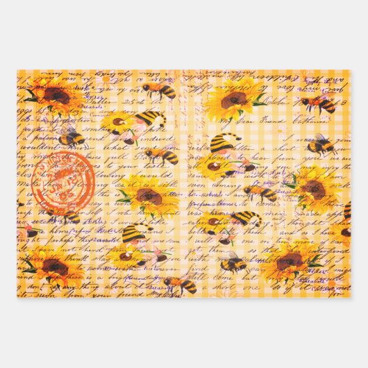 Bee Gnome Sunflower Inpakpapier Vel (Voorkant 3)