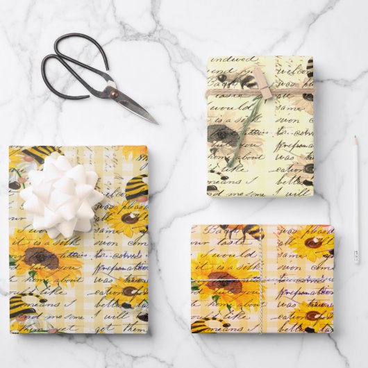 Bee Gnome Sunflower Inpakpapier Vel (Voorkant)