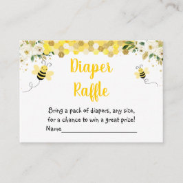 Bee Gold Floral Baby shower Diaper Raffle Informatiekaartje