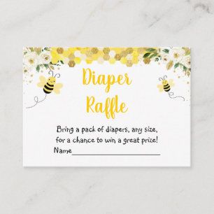 Bee Gold Floral Baby shower Diaper Raffle Informatiekaartje