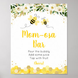 Bee Gold Floral Baby shower Mimosa Bar Poster
