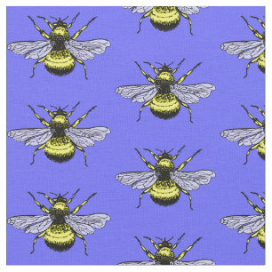 Bee goud op blauwe achtergrond. Schudpatroon Stof
