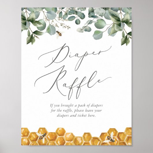 Bee Greenery Baby shower Diaper Raffle Sign Poster (Voorkant)