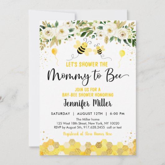 Bee Greenery Gold Gender Neutral Baby shower Kaart (Voorkant)