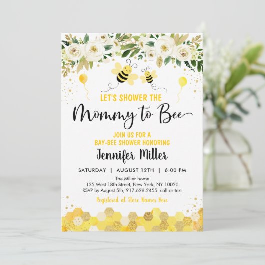 Bee Greenery Gold Gender Neutral Baby shower Kaart (Staand voorkant)