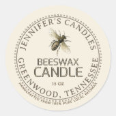  Bee Handgemaakte Bijenwas Kaarsenlabel Ivoor Ronde Sticker (Voorkant)
