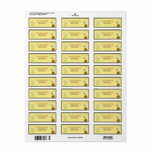 Bee Happy AFDRUKBARE ADRESETIKETTEN Etiket (Full Sheet)