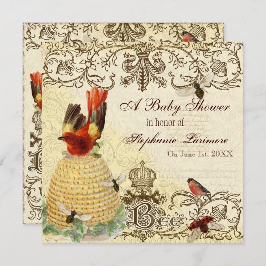 Bee Happy , Baby shower Uitnodiging (Voorkant / Achterkant)