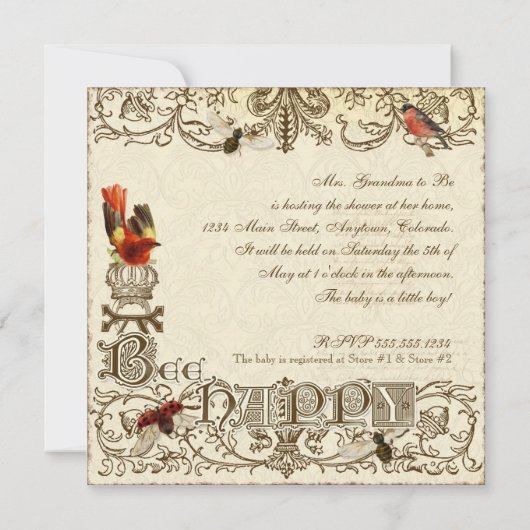 Bee Happy , Baby shower Uitnodiging (Achterkant)