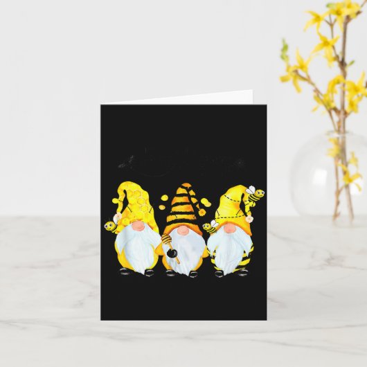Bee Happy Bee Gnome Spring Kaart (Gele Bloem)